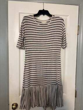 Daisy Island Striped Peplum Hem Knit Dress Size S